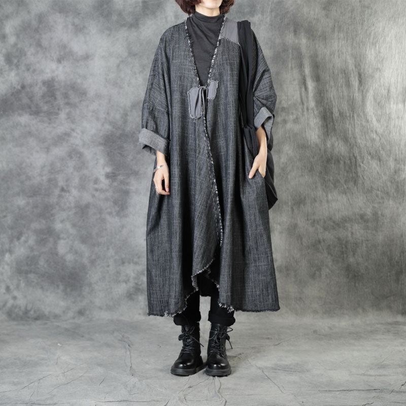 Art Black V-halslommer Patchwork Fall Asymmetrisk Design Kåper Langermet