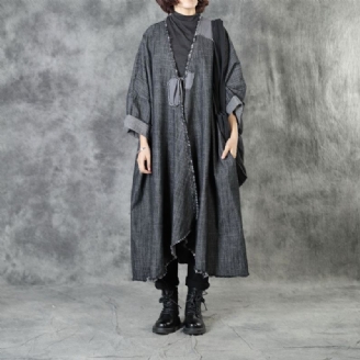 Art Black V-halslommer Patchwork Fall Asymmetrisk Design Kåper Langermet