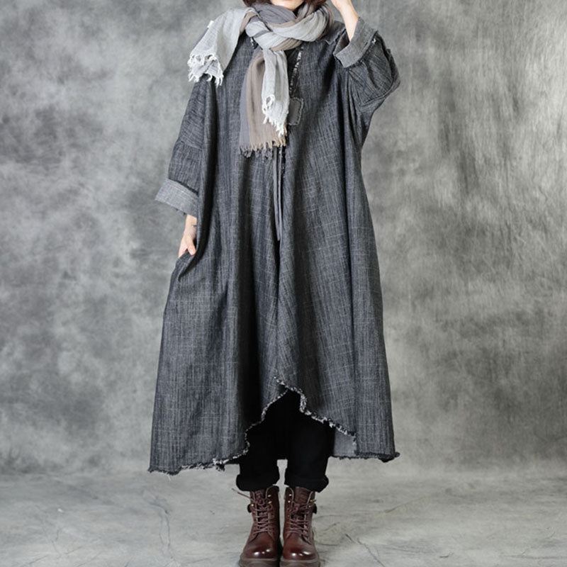 Art Black V-halslommer Patchwork Fall Asymmetrisk Design Kåper Langermet - Trenchcoats for kvinner