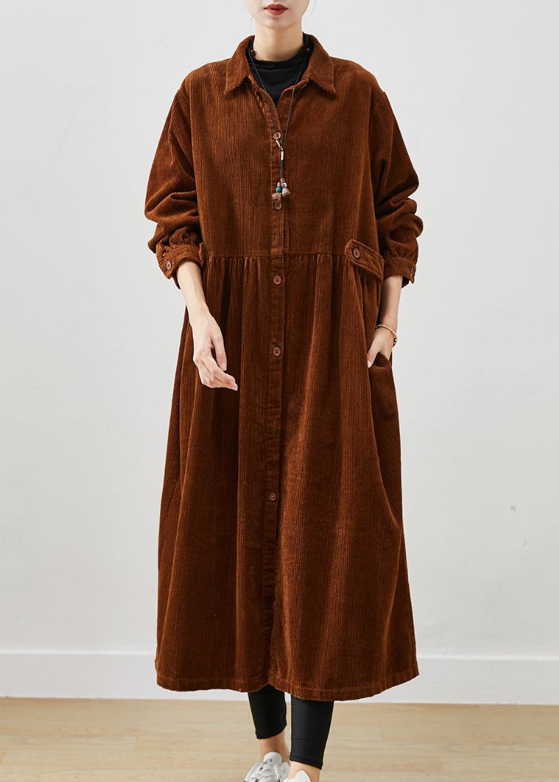 Art Brown Oversized Corduroy Trench Coats Spring - Trenchcoats for kvinner