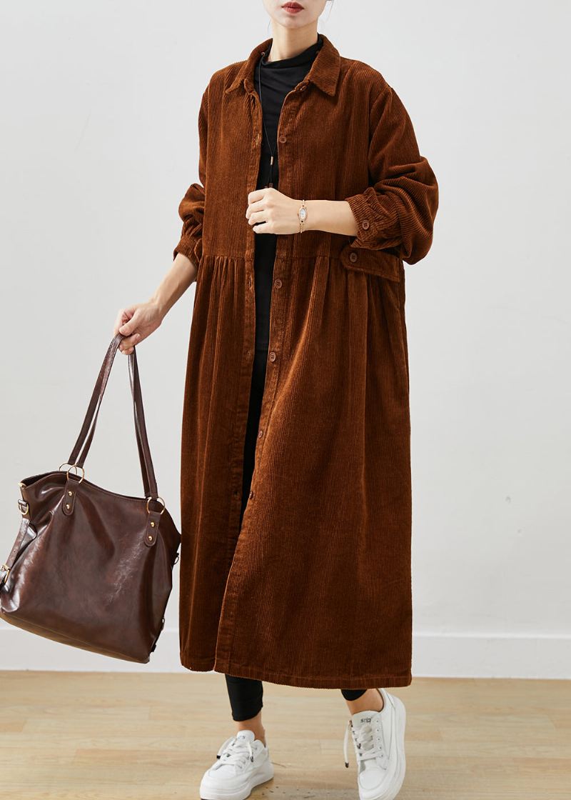 Art Brown Oversized Corduroy Trench Coats Spring - Trenchcoats for kvinner