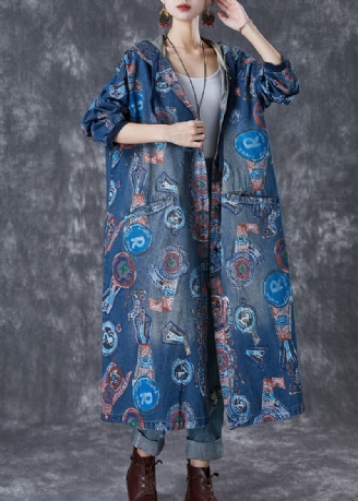 Art Navy Hette Oversized Print Cotton Trench Coats Fall