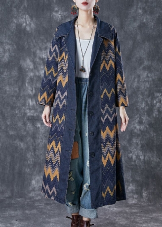 Art Navy Oversized Print Denim Coat Outwear Høst