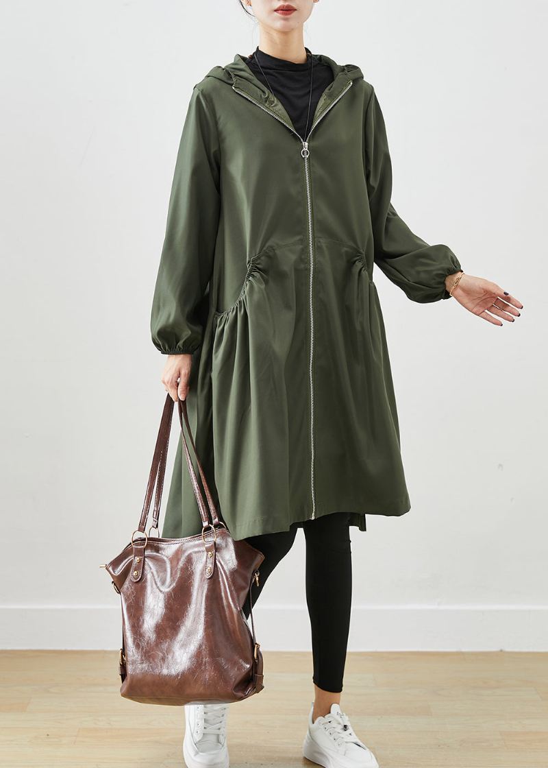 Blackish Green Cotton Coat Outwear Hette Rynket Fall - Trenchcoats for kvinner