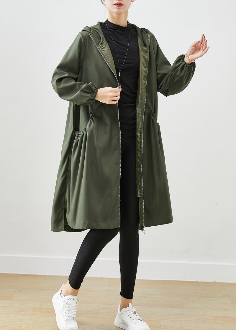 Blackish Green Cotton Coat Outwear Hette Rynket Fall - Trenchcoats for kvinner