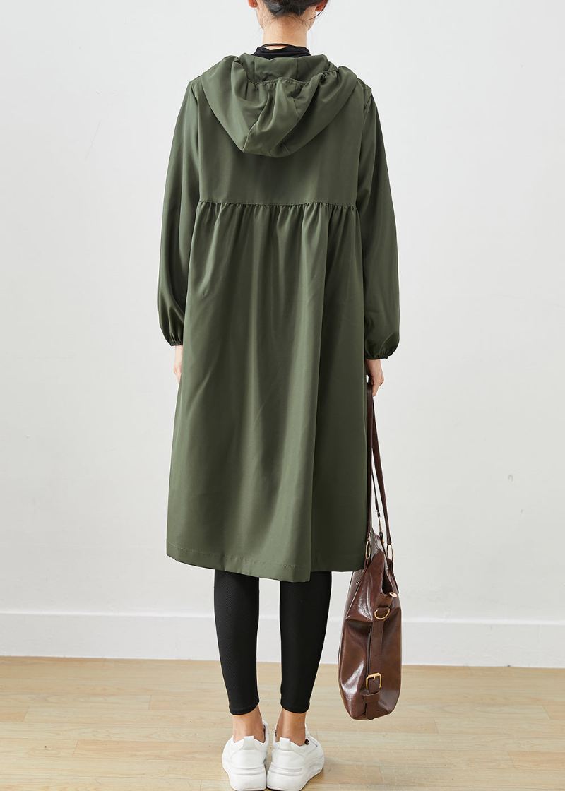 Blackish Green Cotton Coat Outwear Hette Rynket Fall - Trenchcoats for kvinner