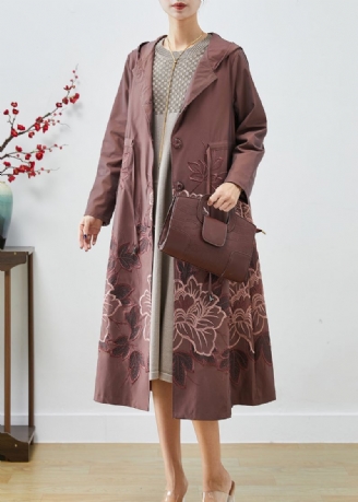 Blek Mauve Spandex Trench Coat Brodert Tie Midje Fall