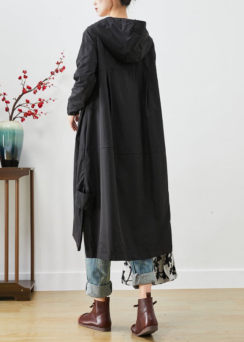 Bohemian Black Hette Patchwork Lommer Spandex Coat Yttertøy Høst - Trenchcoats for kvinner