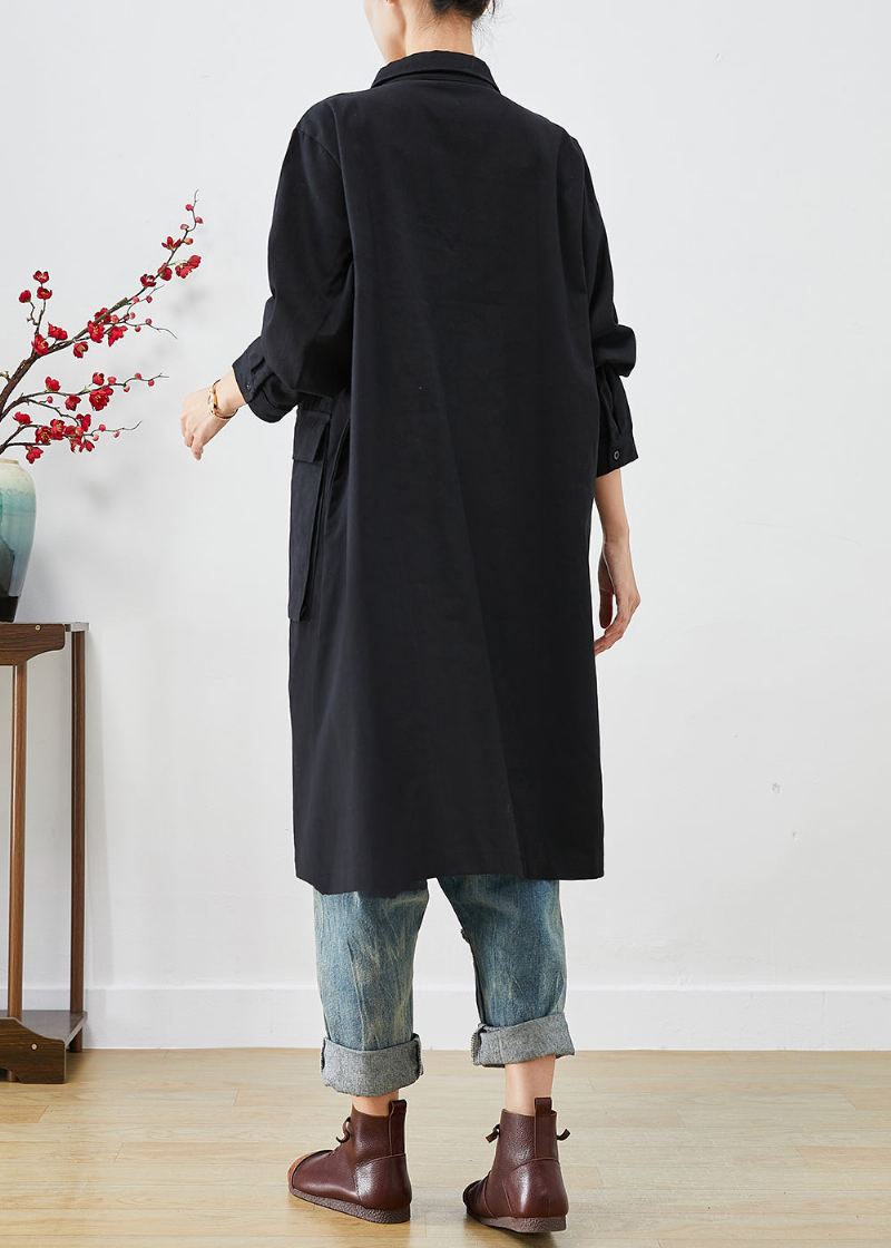 Bohemian Black Oversized Lommer Cotton Trench Fall - Trenchcoats for kvinner