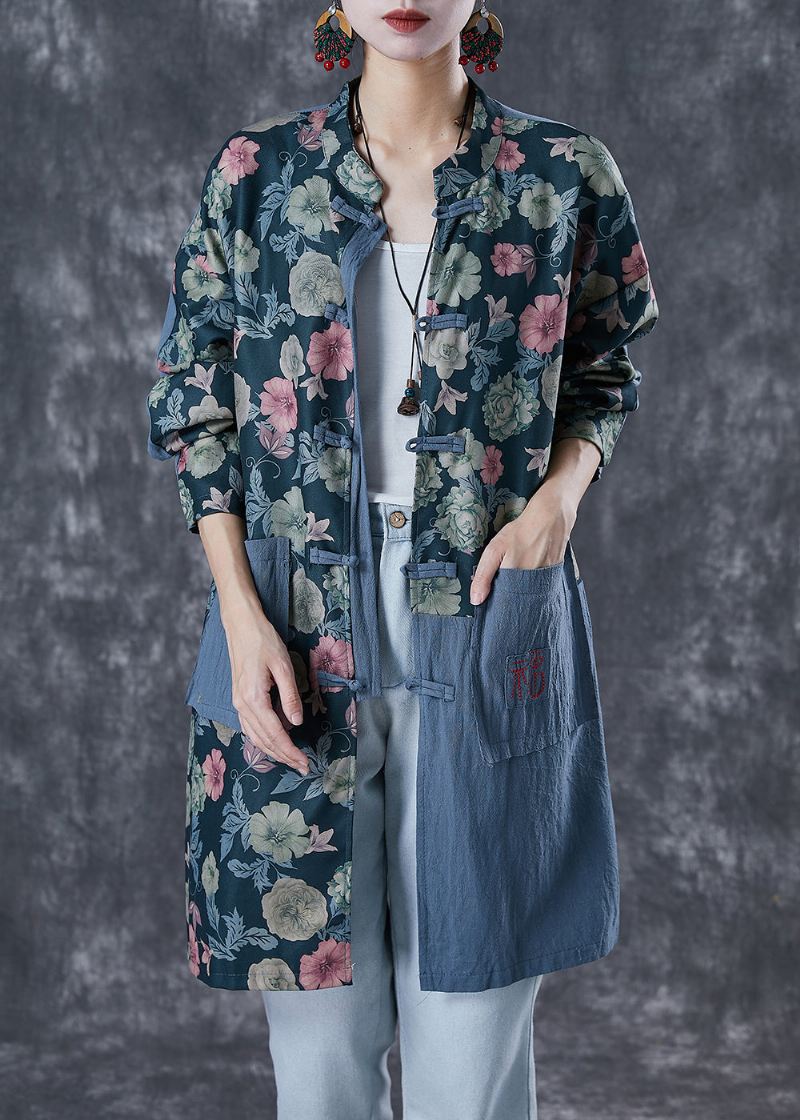 Bohemian Brodert Patchwork Print Lin Coat Outwear Høst - Trenchcoats for kvinner