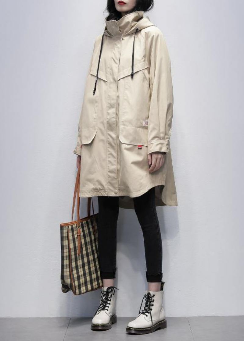 Bohemian Khaki Letter Outwear Fashion Ideas Damefrakker Med Hette Med Glidelås - Trenchcoats for kvinner