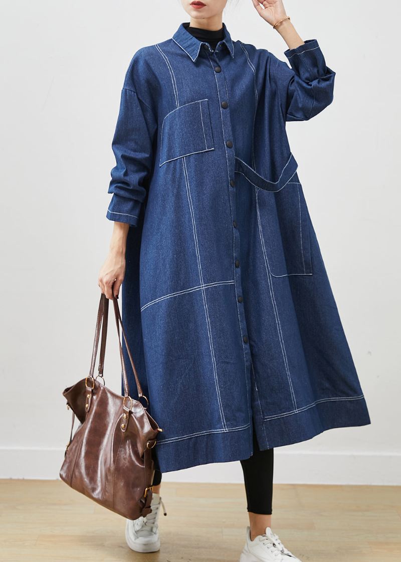 Bohemian Navy Oversized Lommer Denim Coat Spring - Trenchcoats for kvinner