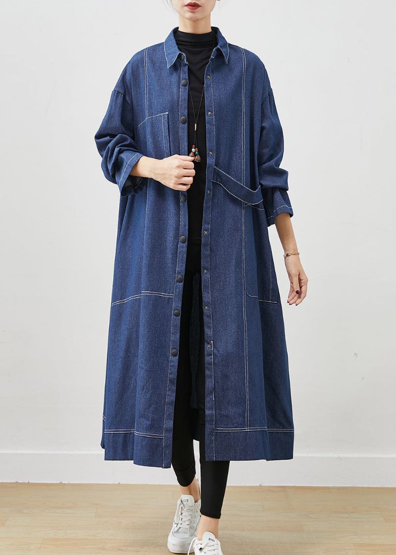 Bohemian Navy Oversized Lommer Denim Coat Spring - Trenchcoats for kvinner