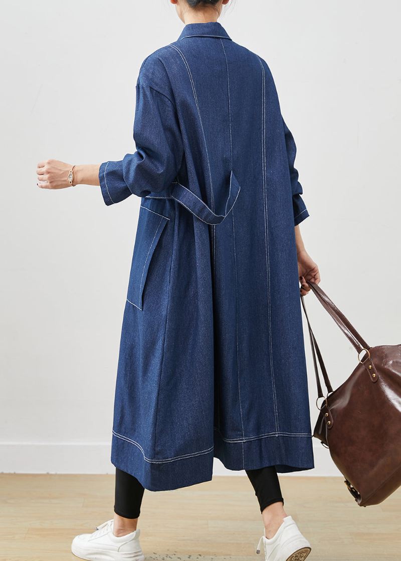 Bohemian Navy Oversized Lommer Denim Coat Spring - Trenchcoats for kvinner