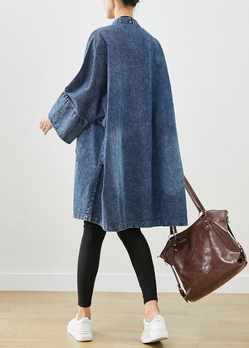 Boho Blå Overdimensjonerte Lommer Denim Trench Coats Batwing Sleeve - Trenchcoats for kvinner