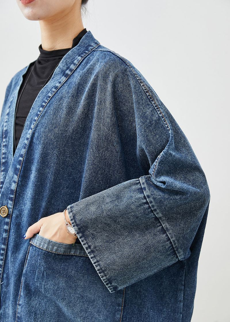 Boho Blå Overdimensjonerte Lommer Denim Trench Coats Batwing Sleeve - Trenchcoats for kvinner