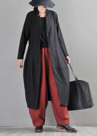 Boho Black Button Lang Lin Trench Coat