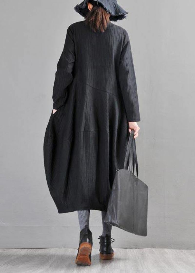 Boho Black Button Lang Lin Trench Coat - Svart