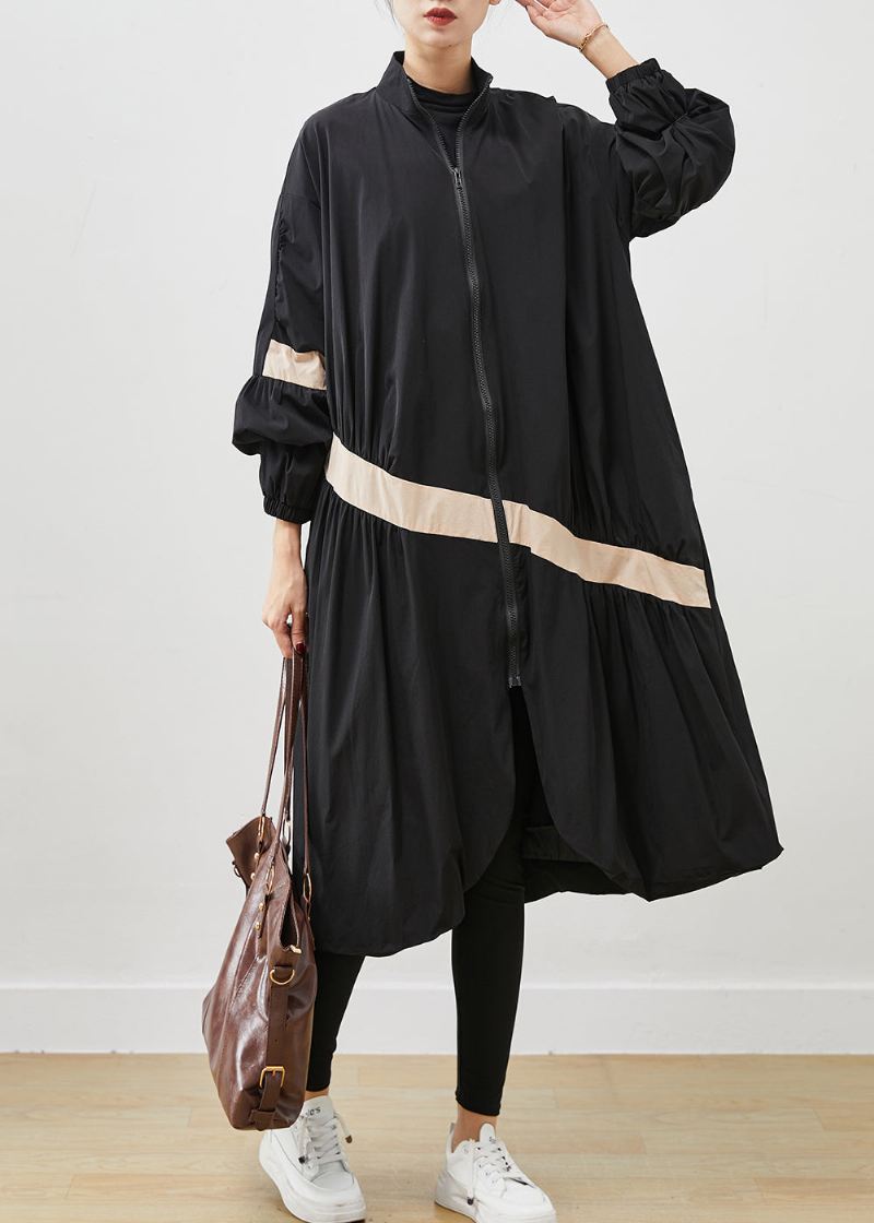 Boho Black Oversized Patchwork Trench Coats Spring - Trenchcoats for kvinner