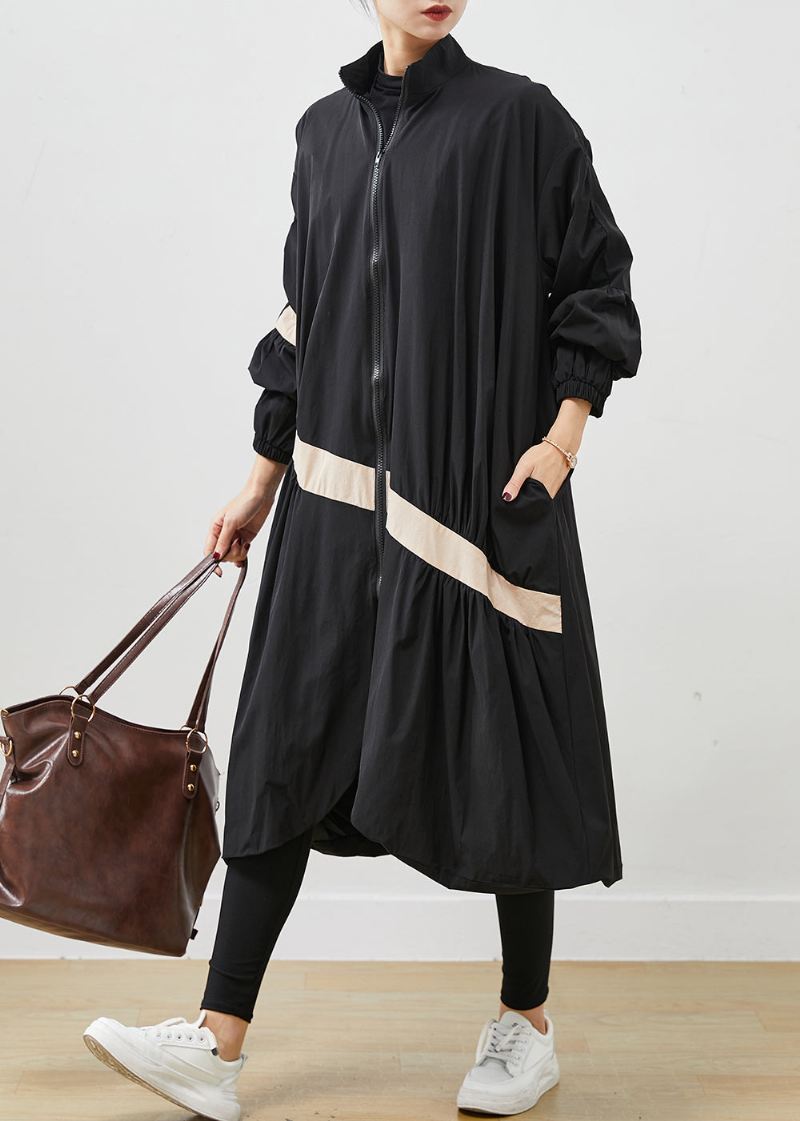 Boho Black Oversized Patchwork Trench Coats Spring - Trenchcoats for kvinner