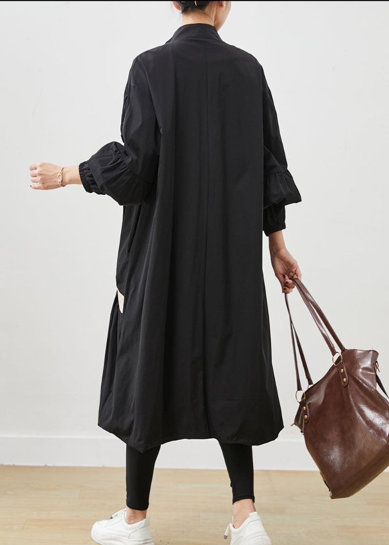 Boho Black Oversized Patchwork Trench Coats Spring - Trenchcoats for kvinner