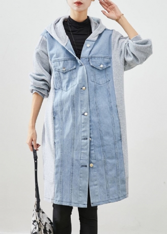 Boho Blue Hette Denim Patchwork Cotton Trench Fall