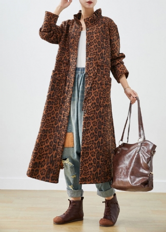 Boho Oversized Leopard Print Trench Coats I Bomull Høst