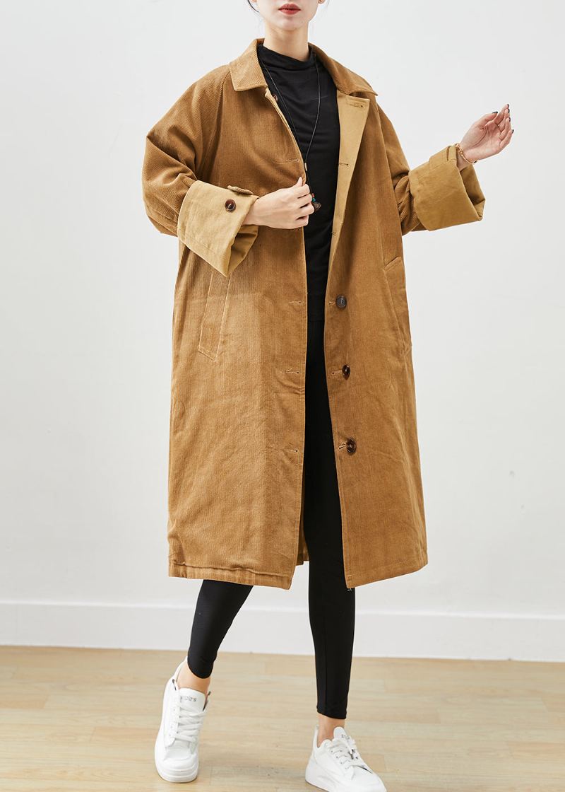 Boutique Coffee Overdimensjonert Slitasje På Begge Sider Corduroy Trench Coat Fall