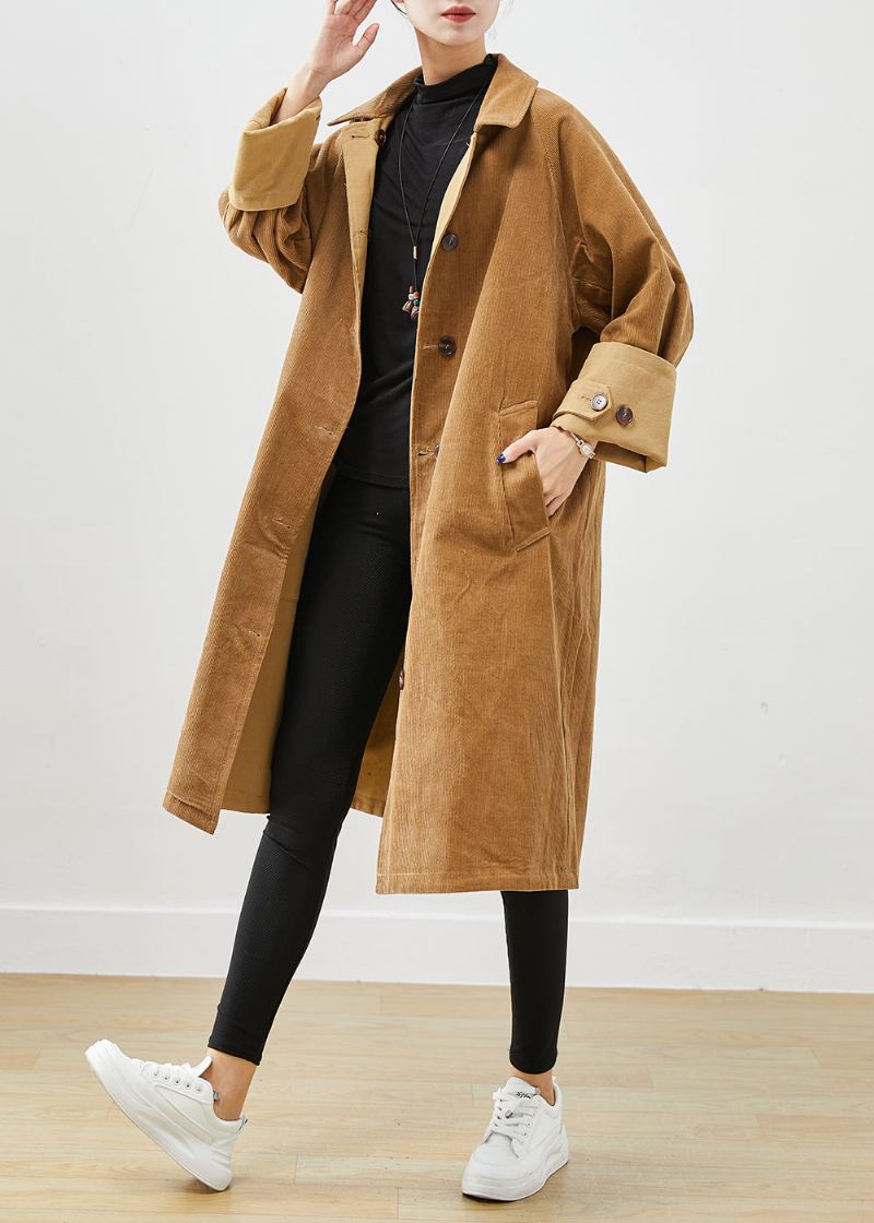 Boutique Coffee Overdimensjonert Slitasje På Begge Sider Corduroy Trench Coat Fall - Trenchcoats for kvinner