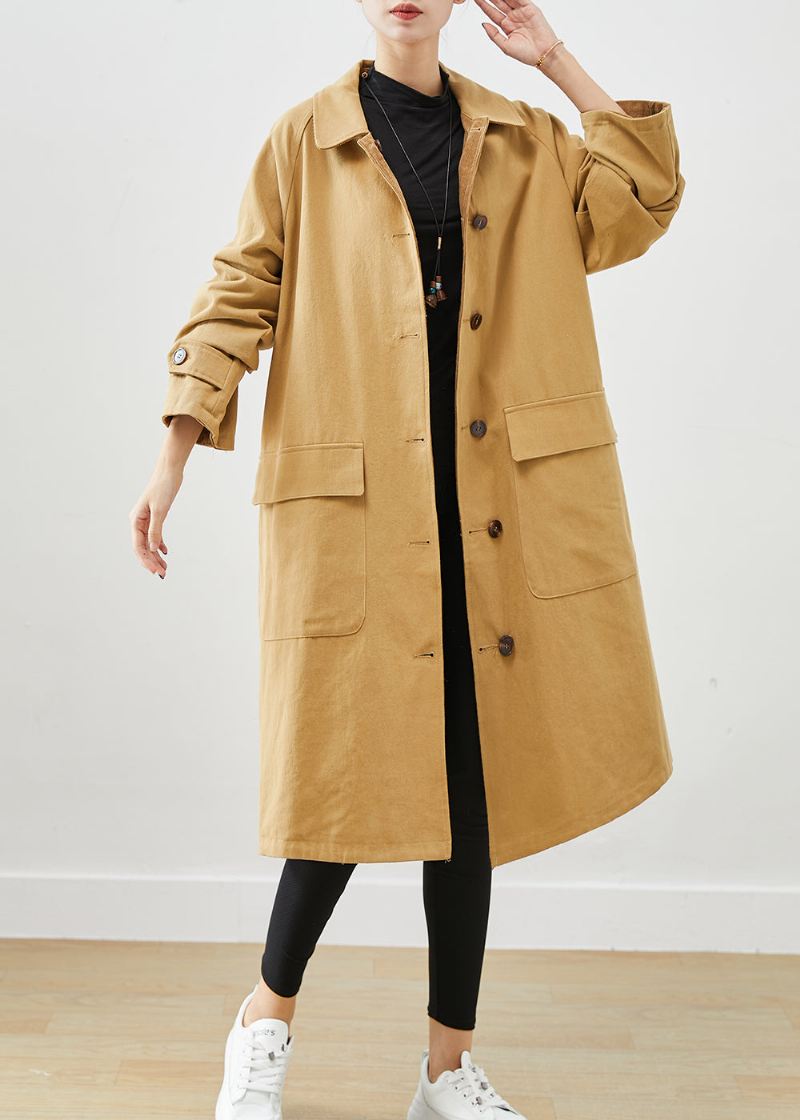 Boutique Coffee Overdimensjonert Slitasje På Begge Sider Corduroy Trench Coat Fall - Trenchcoats for kvinner