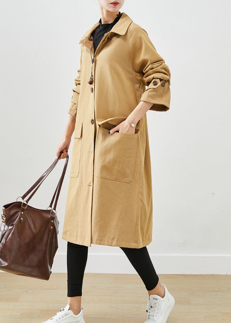 Boutique Coffee Overdimensjonert Slitasje På Begge Sider Corduroy Trench Coat Fall - Trenchcoats for kvinner