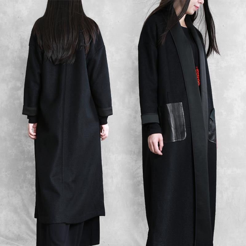 Boutique Plus Size Lang Vinterfrakk Vinter Ull Yttertøy Svart Ull - Trenchcoats for kvinner