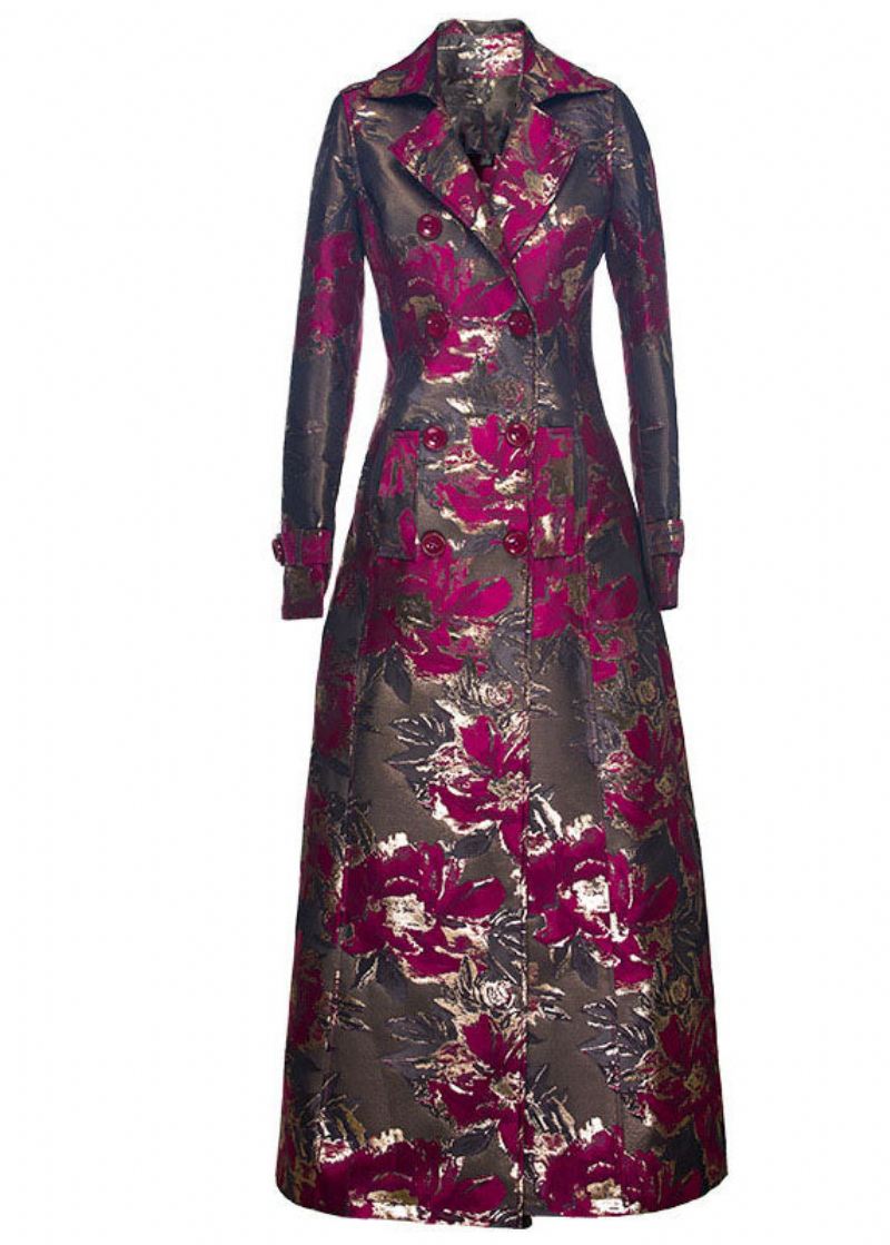 Boutique Rose Double Breast Print Fin Bomull Fylt Trenchcoats For Kvinner - Trenchcoats for kvinner