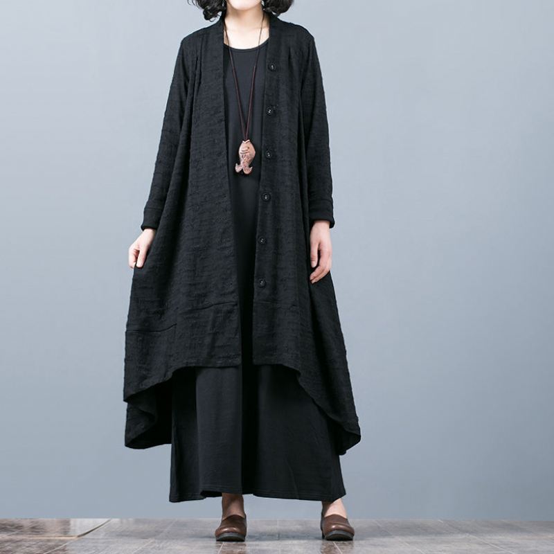 Boutique Svart Jacquard Kåper Oversize Baggy Stor Fald Asymmetrisk Design Yttertøy Kvinner Patchwork Maxi Kåpe - Trenchcoats for kvinner