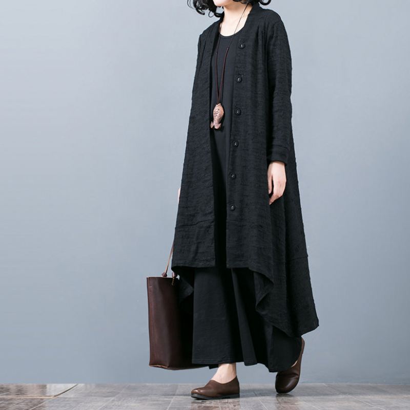 Boutique Svart Jacquard Kåper Oversize Baggy Stor Fald Asymmetrisk Design Yttertøy Kvinner Patchwork Maxi Kåpe - Trenchcoats for kvinner