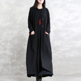 Boutique Svart Kåpe Plus Size Stativlommer Maxi Frakk Langermet Baggy Coats