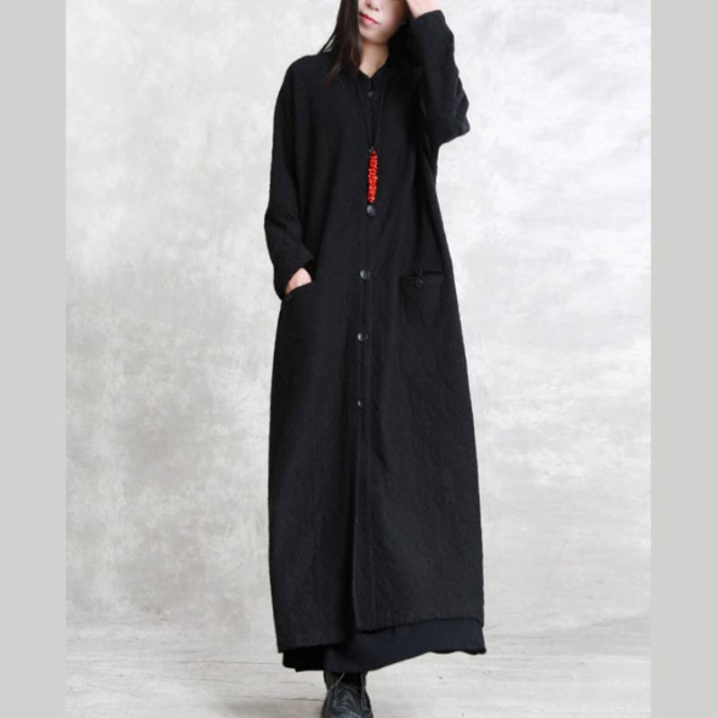 Boutique Svart Kåpe Plus Size Stativlommer Maxi Frakk Langermet Baggy Coats - Trenchcoats for kvinner