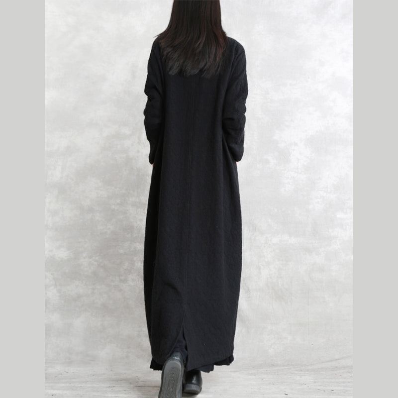 Boutique Svart Kåpe Plus Size Stativlommer Maxi Frakk Langermet Baggy Coats - Trenchcoats for kvinner