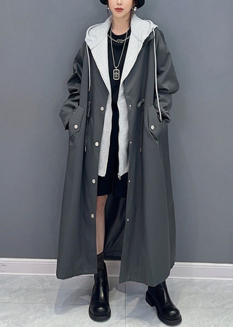 Boutique Svarte Lommer Hette False To Deles Patchwork Trench Coat Fall