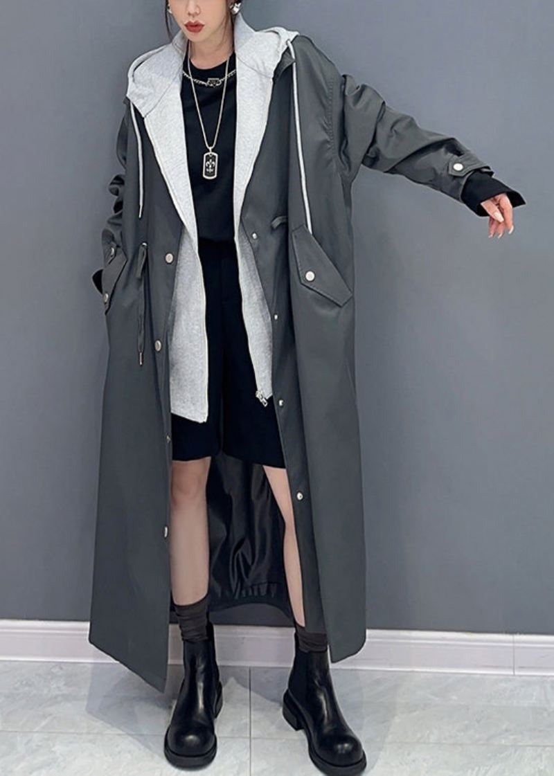 Boutique Svarte Lommer Hette False To Deles Patchwork Trench Coat Fall - Trenchcoats for kvinner