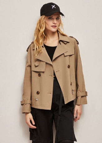 Casual Khaki Peter Pan Krage Dobbel Bryst Cotton Kort Coat Fall