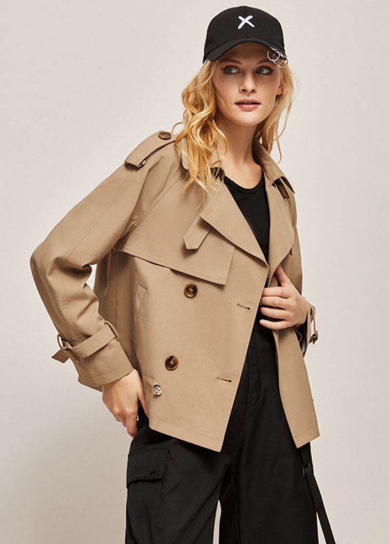 Casual Khaki Peter Pan Krage Dobbel Bryst Cotton Kort Coat Fall - Kaki