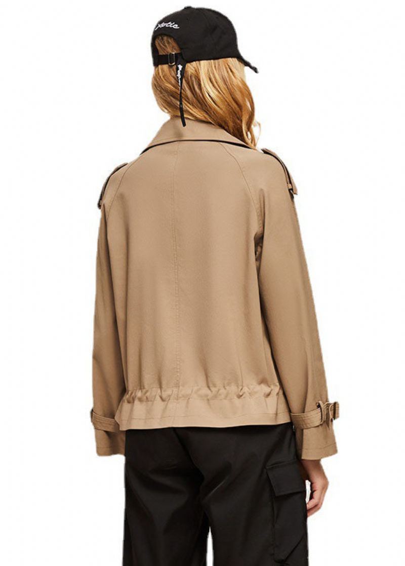 Casual Khaki Peter Pan Krage Dobbel Bryst Cotton Kort Coat Fall - Kaki