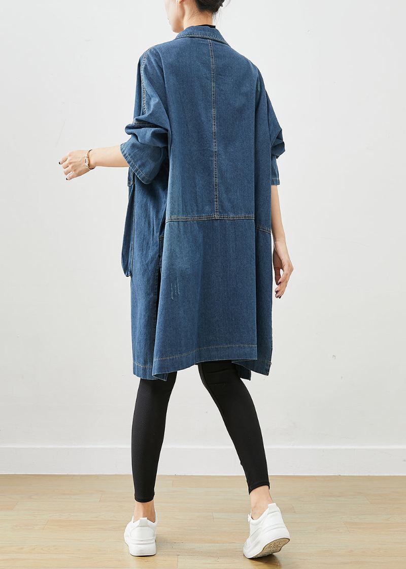 Casual Marineblå Overdimensjonerte Store Lommer Denim Trench Fall - Trenchcoats for kvinner