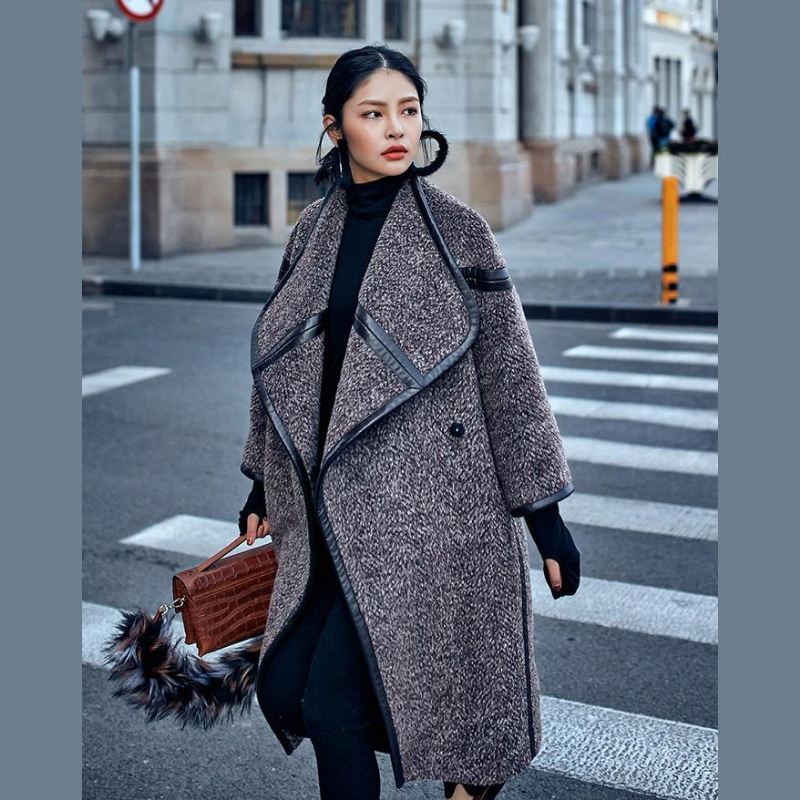 Chocolate Wool Coat Plus Size Lang Frakk Fashion Batwing Sleeve Maxi - Trenchcoats for kvinner