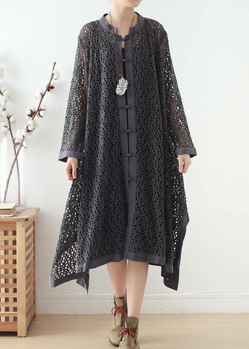 Dame Hollow Out Spring Black Loose Coat