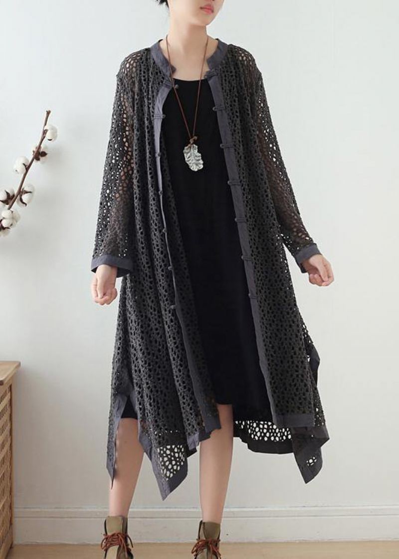 Dame Hollow Out Spring Black Loose Coat - Trenchcoats for kvinner