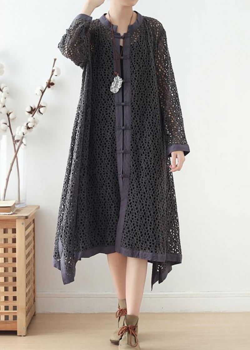 Dame Hollow Out Spring Black Loose Coat - Trenchcoats for kvinner