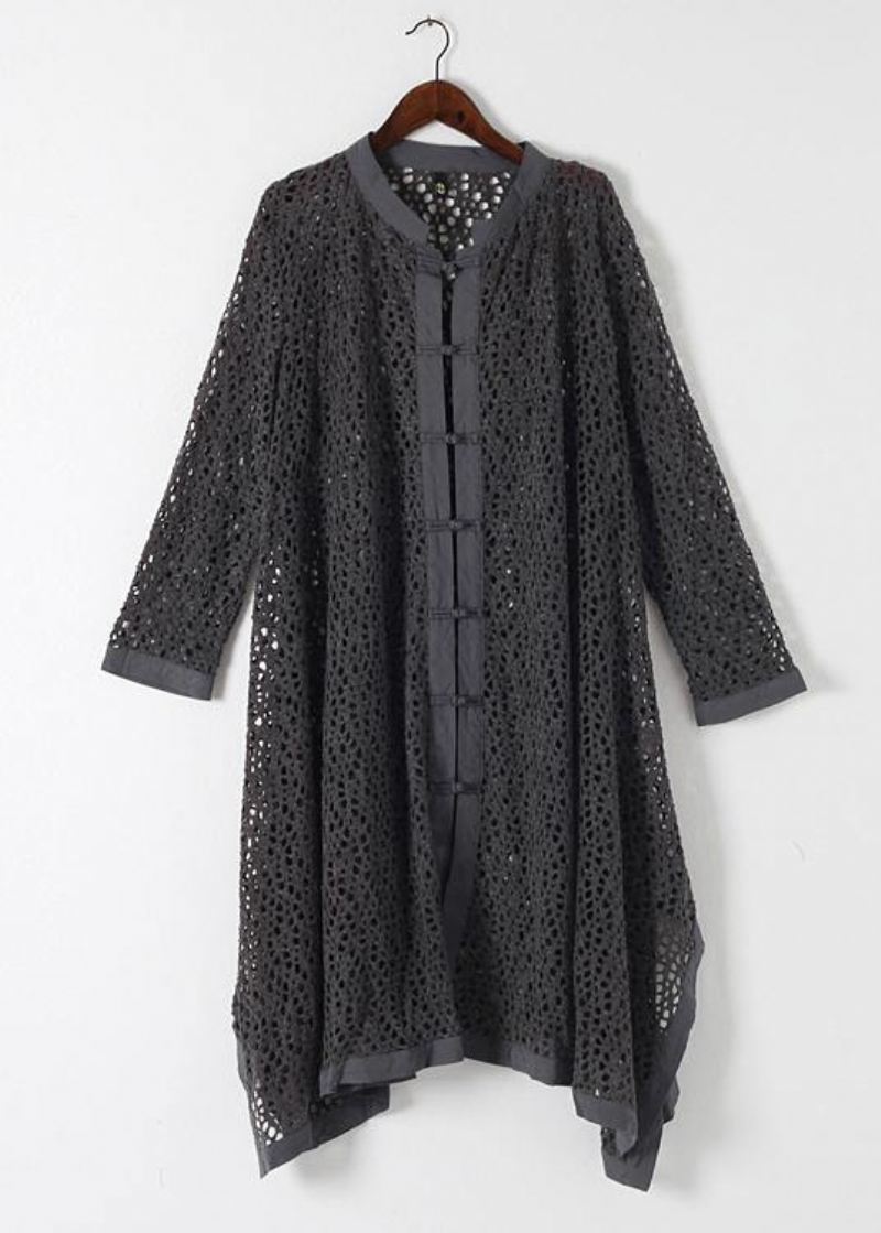 Dame Hollow Out Spring Black Loose Coat - Trenchcoats for kvinner