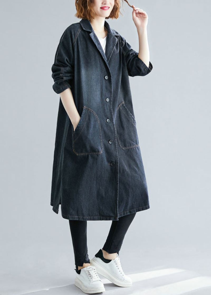 Dame Svarte Hakklommer Denim Trench Fall